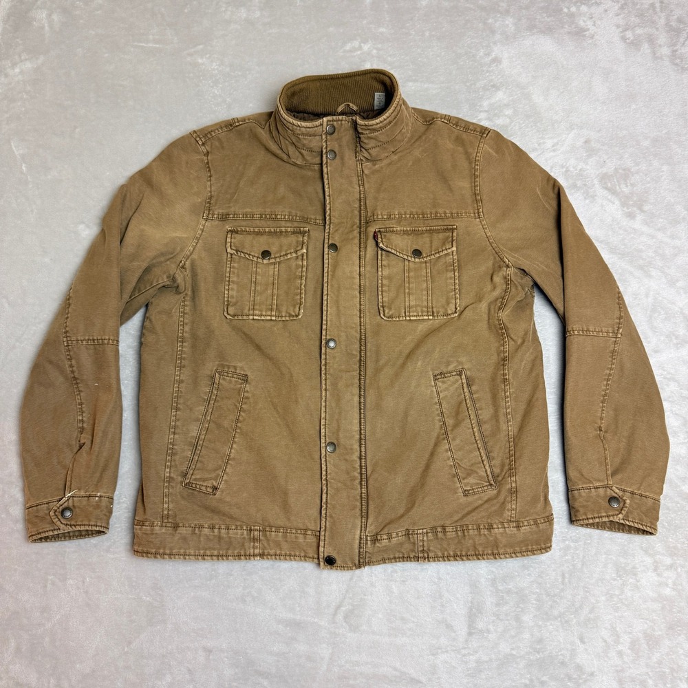 Levis Military Field Jacket Mens Large Brown Cotton Quilted Utility Workwear